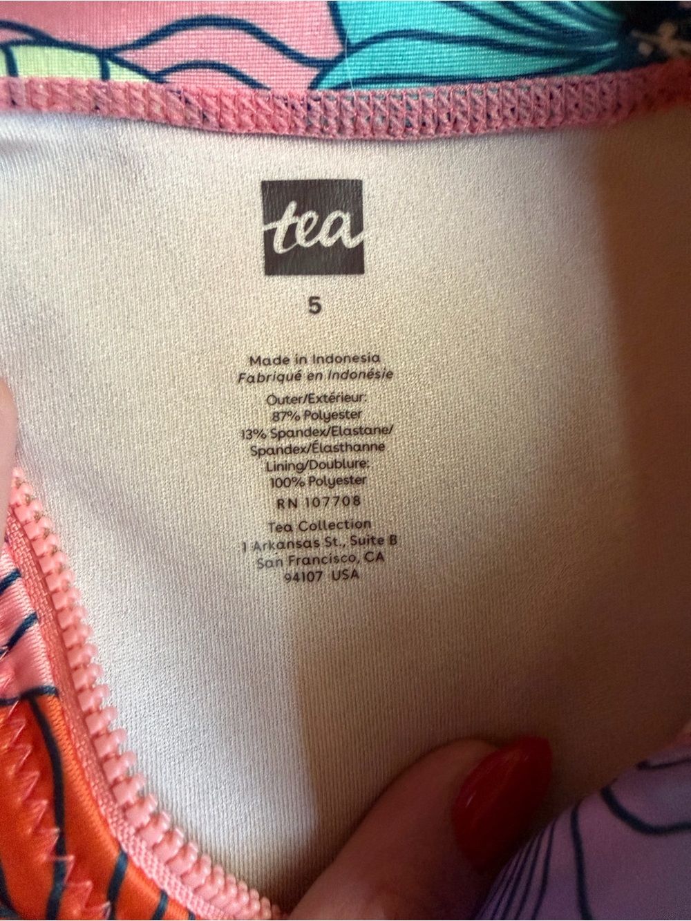 Tea Collection Short Sleeve One-Piece Swimsuit 5T - Picture 2 of 2